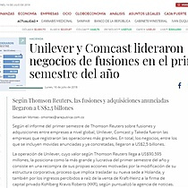 Unilever y Comcast lideraron negocios de fusiones en el primer semestre del ao